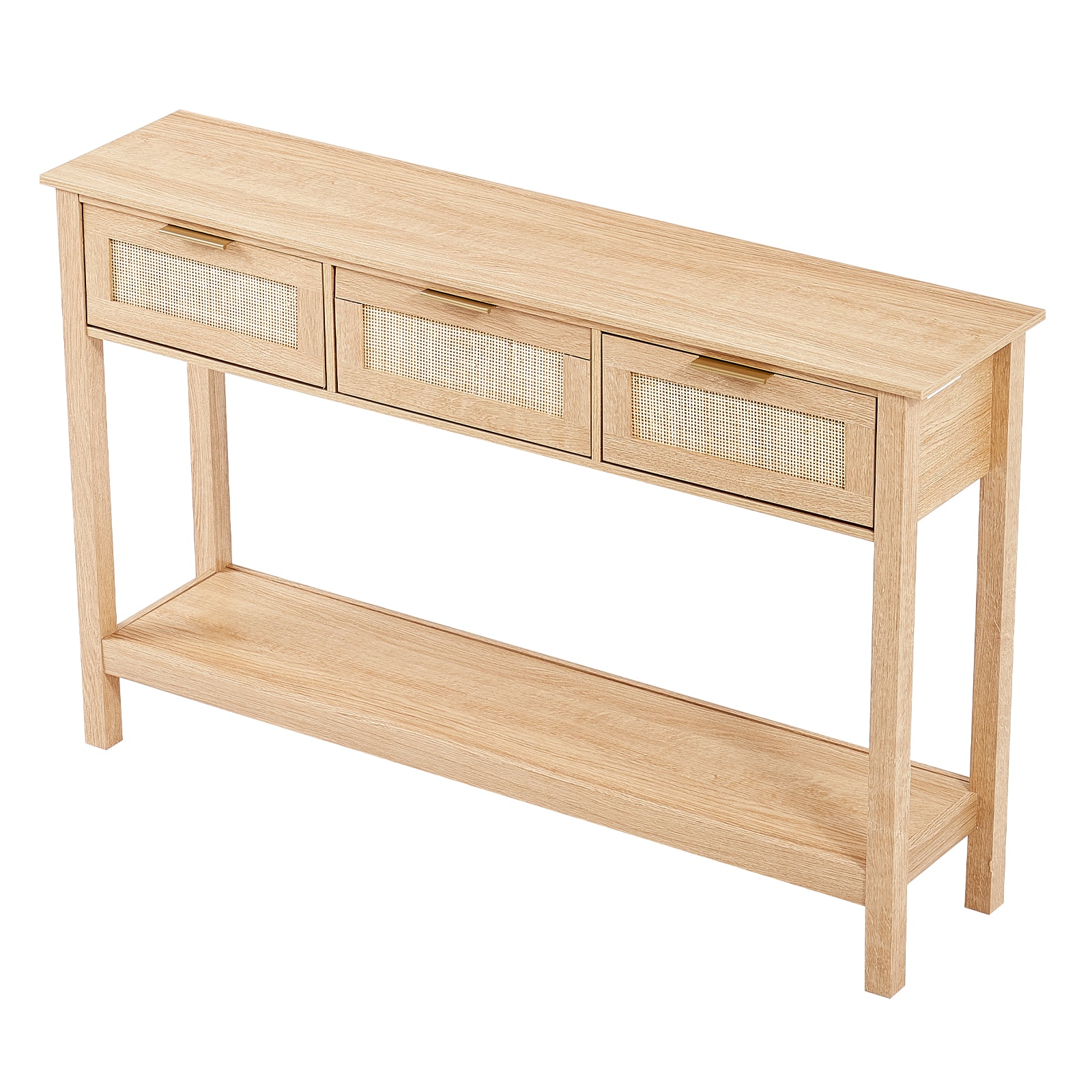 Rattan Console Table With 3 Drawers For Living Room And Hallway_voghion.com